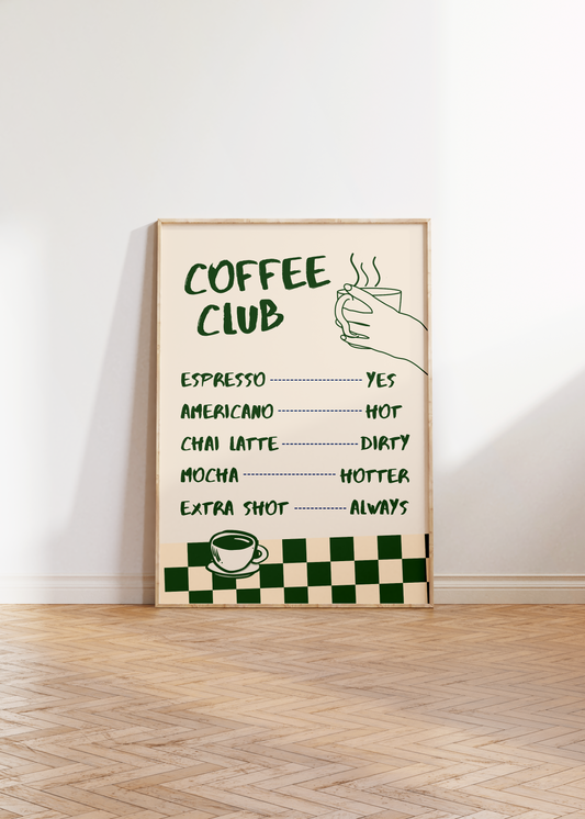 Coffee Club Menu Print